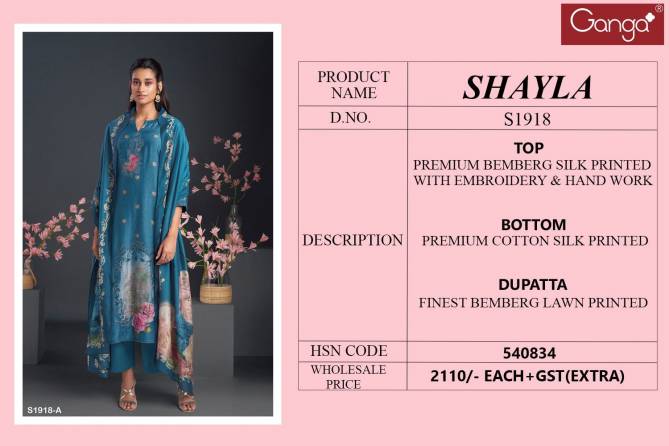Shayla 1918 By Ganga Heavy Printed Suits Catalog